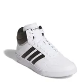 Championes Adidas Hoops 4.0 Mid de media caña, con diseño inspirado en el básquetbol. Presentan una parte superior de cuero sintético blanco con las icónicas tres tiras laterales en negro y cuello acolchado en color negro. Cuentan con suela de goma tipo cupsole para mayor estabilidad y durabilidad.