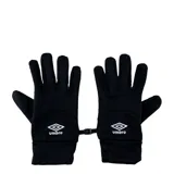 Guantes deportivos Umbro de color negro, con el logo de la marca estampado en blanco en el dorso. Cuentan con un broche de unión para mantenerlos juntos.