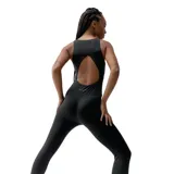 Mono largo deportivo de sujeción media-alta, color negro, con escote redondo y cierre frontal. Presenta diseño sin mangas, espalda abierta para mayor transpirabilidad y tejido compresivo en la cintura.