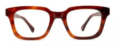 Armazón de receta rectangular color carey, con monturas gruesas y lentes de 52 mm de ancho. Fabricado en acetato con núcleo de metal plateado en las patillas y patillas antideslizantes.