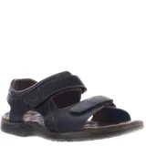 Sandalias de cuero marrón con diseño ergonómico, ajuste mediante tiras con velcro y suela de goma antideslizante.