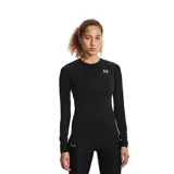 Remera de compresión Under Armour HeatGear de manga larga, color negro con logo blanco en el pecho y cuello redondo con inscripción de la marca.