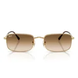 Lentes de sol Ray-Ban con marco metálico dorado de forma rectangular y cristales degradados en tono marrón.