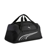 Bolso deportivo Puma Fundamental con capacidad de 34 litros, confeccionado en poliéster resistente. Cuenta con compartimento principal con cierre, bolsillo frontal con cierre, bolsillo lateral para calzado y bolsillo lateral de red. Incluye asas dobles y correa ajustable para el hombro.