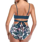 Conjunto de bikini de dos piezas de la marca Uniteduy, compuesto por un crop top amarillo liso con diseño cruzado y tirantes finos, y una bombacha de tiro alto con estampado floral y de hojas en tonos amarillos, verdes y blancos.