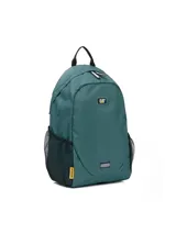 Mochila urbana de diseño clásico en color verde azulado, con compartimento principal y bolsillo acolchado para portátil. Cuenta con correas ajustables de malla, dos bolsillos laterales de red y detalles reflectantes en el frente.