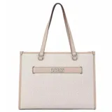 Cartera tipo shopper Guess modelo Sofia, color rosa con estampado monograma de la marca. Presenta doble asa de hombro, cierre superior y detalle de placa metálica con el logo en el frente.