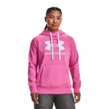 Canguro Under Armour Rival Fleece para mujer, color rosa con logo blanco estampado en el pecho.