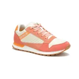 Championes Cat modelo Ventura, con diseño de paneles en tonos coral, naranja y crema. Presenta una combinación de texturas en gamuza y tela, con suela de goma dentada y logo de la marca en el lateral.
