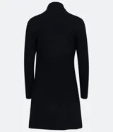 Cardigan largo de punto texturizado color ladrillo, con abertura frontal y terminación en puntas.