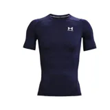 Remera deportiva de compresión Under Armour Heatgear Armour, color blanco, de manga corta y cuello redondo con logo de la marca impreso en el pecho.