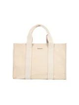 Cartera tipo tote bag de lona color beige, con doble asa de mano reforzada y logo metálico de la marca Terrano en el frente.