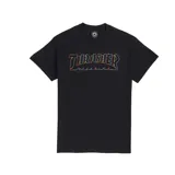 Remera negra de manga corta con logo Thrasher Magazine estampado en el pecho con contorno de colores.