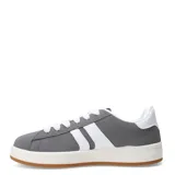 Championes urbanos de diseño minimalista, color negro con dos franjas laterales blancas, suela blanca y base de goma color caramelo.
