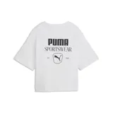 Remera Puma Class Relaxed color blanco melange, de manga corta, cuello redondo y corte corto (cropped).