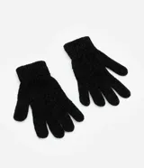 Guantes negros de chenille con dedos largos.