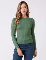 Buzo de tejido acanalado, con cuello redondo y mangas largas, de calce ajustado al cuerpo.