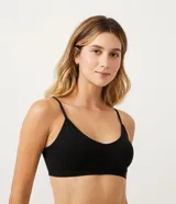 Soutien negro sin costuras, con relleno removible y breteles finos.