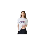 Remera blanca oversize de Eme Studios modelo ARC Pearl, con cuello redondo, mangas cortas y estampa frontal multicolor con el logo de la marca.