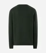 Suéter de punto para hombre, color celeste, con textura acanalada horizontal, cuello redondo y mangas largas con puños ajustados.