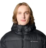 Campera tipo parka de la marca Columbia, color negro, con diseño acolchado, capucha ajustable, cierre frontal completo y bolsillos laterales con cremallera.