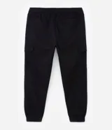 Pantalón jogger negro de sarga de algodón y elastano, con bolsillos cargo laterales y tobillos ajustados.