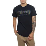 Remera negra de manga corta con logo Thrasher Magazine estampado en el pecho con contorno de colores.