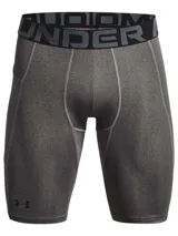 Short de compresión deportivo Under Armour de color gris melange, con cintura elástica ancha con logo impreso. Cuenta con bolsillo lateral derecho y diseño ergonómico de secado rápido.