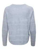 Sweater de punto acanalado color azul marino, con cuello redondo y manga larga, confeccionado en acrílico.