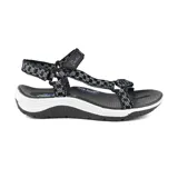 Sandalias Skechers Reggae Cup My Bestie, con tiras de tela tejida en blanco y negro, plantilla Arch Comfort, entresuela con amortiguación y suela de goma flexible.
