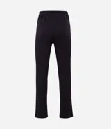 Pijama masculino compuesto por una blusa de manga larga con cuello redondo en tejido de media malla con rayas finas y un pantalón largo liso de corte recto.