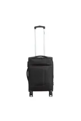 Valija de cabina Discovery de 20 pulgadas, color negro, con ruedas dobles spinner 360, carro extensible, candado incorporado, sujeción interna y cierre expansible.