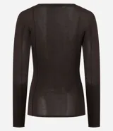 Suéter de punto color azul vibrante, con corte ajustado, cuello redondo y mangas largas. Presenta detalles de nervaduras verticales a lo largo de la prenda que estilizan la silueta.