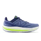 Championes de running New Balance Fresh Foam X Vongo, color azul con entresuela blanca y detalles en verde lima.