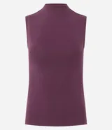 Musculosa básica de cuello alto, sin mangas, confeccionada en una mezcla de algodón, modal y elastano. Presenta un diseño ajustado y minimalista, ideal para uso diario.