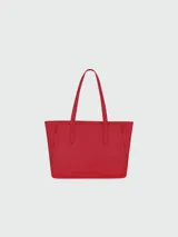 Bolso tote de cuero rojo, con asas superiores y silueta estructurada.