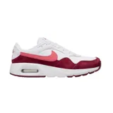 Championes Nike Air Max SC con diseño deportivo, cuerpo blanco con superposiciones de gamuza en color bordó y logo lateral en tono rosado. Cuenta con unidad de aire visible en la entresuela.
