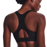 Top deportivo Under Armour MID Padless de color negro, con diseño de espalda racerback y banda elástica inferior. Presenta el logo de la marca impreso en blanco al centro del pecho.