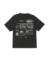 Remera de manga corta color negro con efecto lavado, cuello redondo y logo de la marca estampado en el pecho dentro de un óvalo.