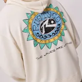 Canguro beige con capucha y bolsillo tipo canguro. Estampado pequeño en el pecho con el logo de la marca.