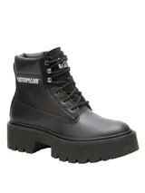 Bota Caterpillar modelo Colorado Max, de cuero liso color negro con suela alta de goma tipo plataforma y cordones.