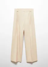 Pantalon de corte recto y tiro alto, confeccionado en una mezcla de lyocell, algodón y lino. Presenta pinzas frontales, trabillas para cinturón, bolsillos laterales y bolsillos de ribete en la parte posterior.
