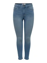 Jean skinny de tiro alto y largo tobillero, confeccionado en denim elástico con bolsillos funcionales y cierre frontal con botón y cremallera.