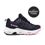 Championes deportivos Hi-Tec Cala, color negro con detalles en rosa y suela blanca. Con tecnología Memory Foam.
