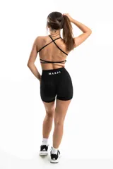 Short deportivo negro de calce ajustado, con cintura alta y logo Marpi estampado en blanco.