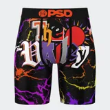 Calzoncillos bóxer estampados con el texto "The Valley" y rayos multicolores.