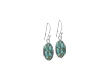 Caravanas de plata 925 con diseño ovalado y piedra turquesa con vetas de cobre.