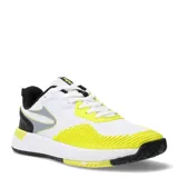 Championes de tenis Topper modelo Cover IV, con diseño en malla blanca y refuerzos de goma en color amarillo vibrante en la puntera y laterales. Presenta detalles en negro y gris, con suela técnica diseñada para tracción en canchas.