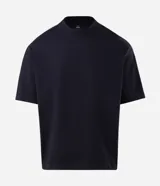 Remera boxy de algodón color negro, con cuello mock neck y mangas cortas, marca Blue Steel.