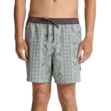 Short de baño Roark Shorey color verde con estampado de soles y mariposas en tonos grises.